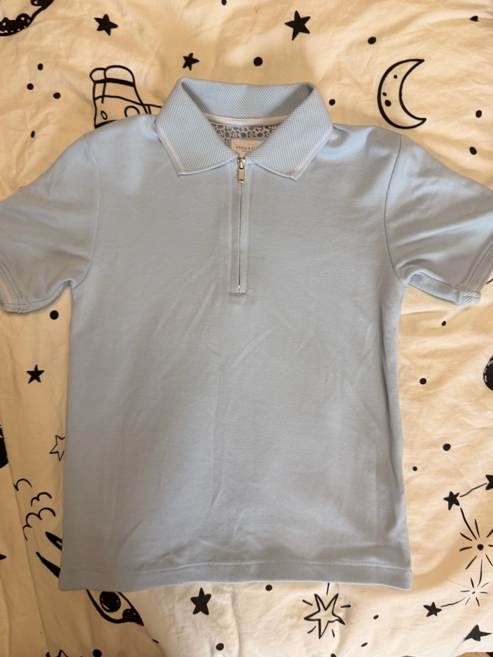 Denim & Flower Ricky Singh Light Blue Short-Sleeve Polo with Zip